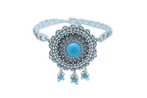 Silver Metal Boot Chain Bracelet Shoe Anklet Turquoise Blue Flower Charm